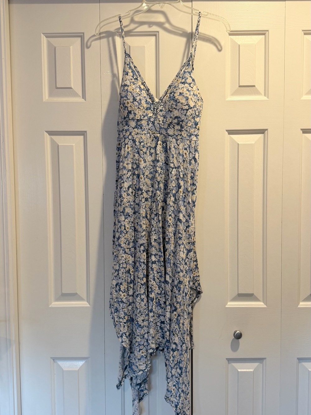 American Rag Blue and White Floral Asymmetrical Slip Dress